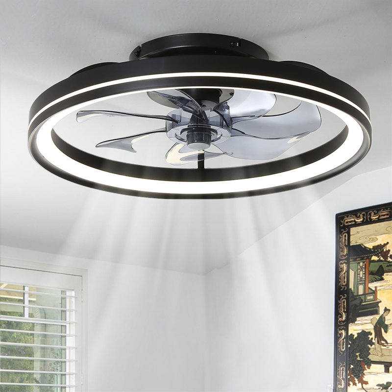 Ventilateur de plafond encastré 20 po avec lumière intégrée à DEL Makaiyla et télécommande intégrée, Black