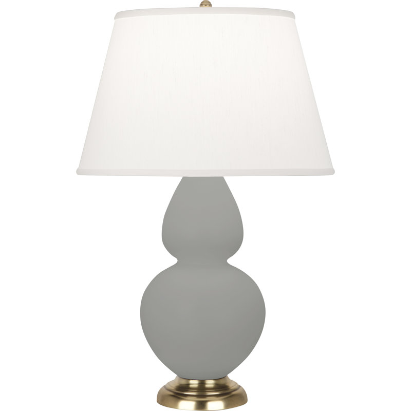 Double Gourd Table Lamp, White , Matte Steel Blue/Antique Brass