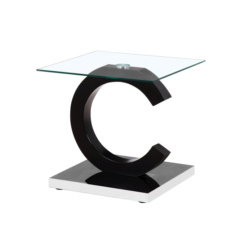 Table de bout en verre avec centre noir mat et bords biseautés, moderne, bois massif +, 22,26 po Largeur x 21,2 po, profondeur, 35,64 lb. Table de poids, centre, style moderne, 22,26 po, 21,2 po