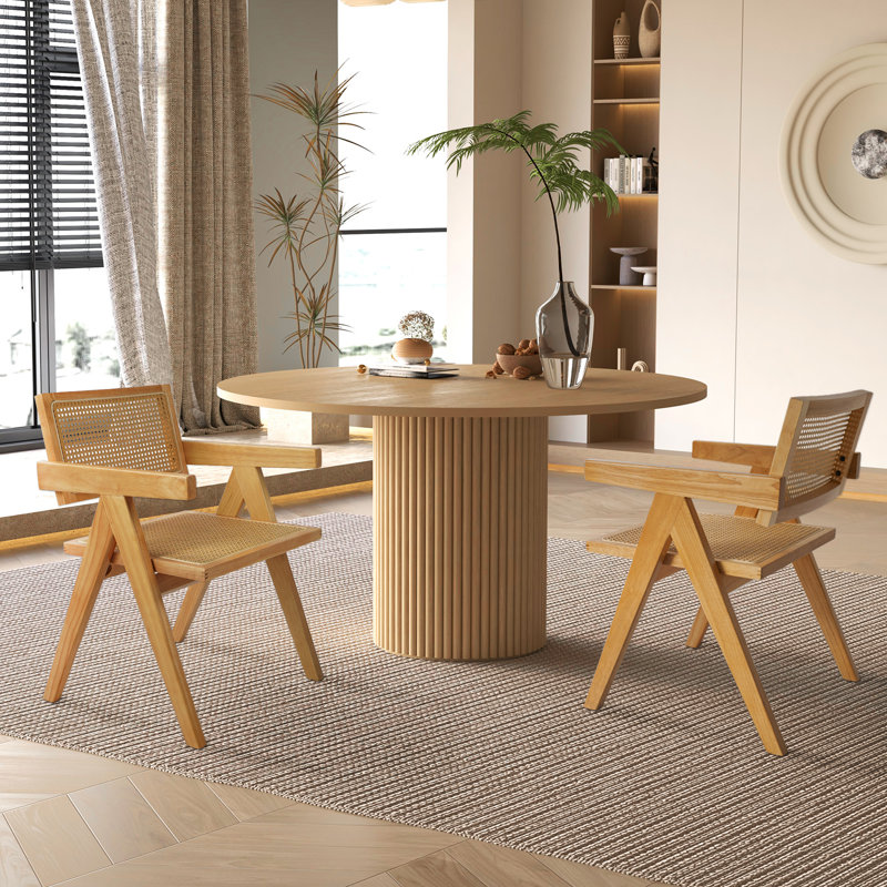 Alaynnah Retro Wood Rattan Back Handmade Armchair, Wood