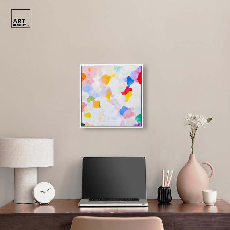 Colorfield Patches I Canvas Colorful Abstract by , White Floater Framed, 17" H x 17" W