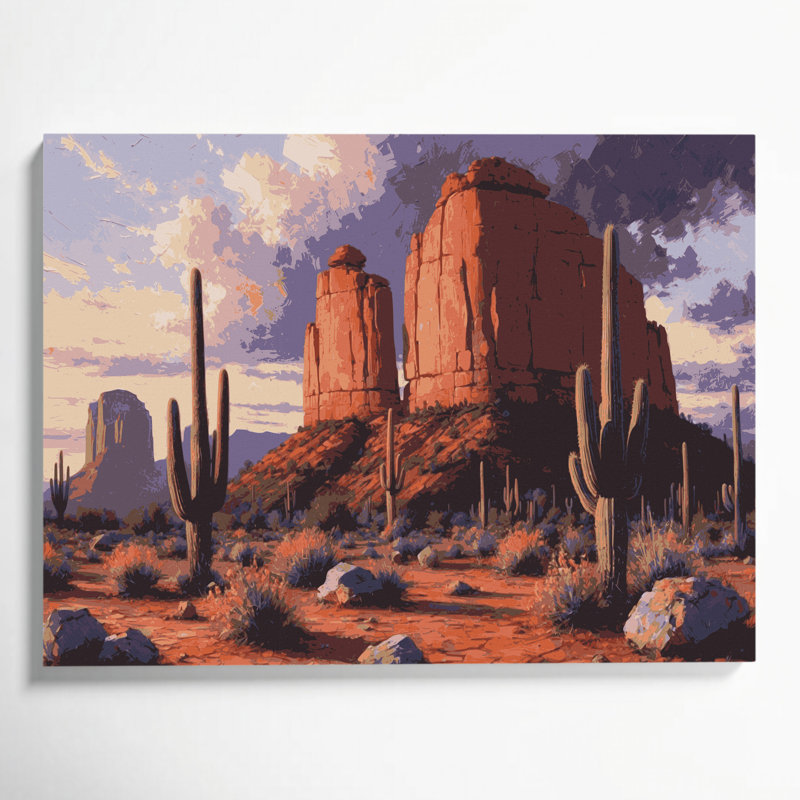 «Southwestern Cowboy Desert Landscape», art mural noir sur toile 66, H 11 po x l 14 po