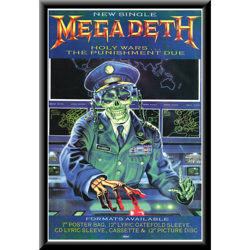 Megadeth - Guerres sacrées - 24 x 36 pouces - Affiche d'art encadrée en bois d'ingénierie robuste avec verre plexi