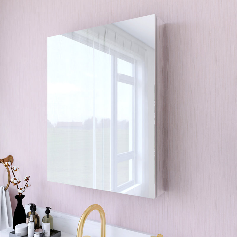 Miroir de pharmacie encastré ou mural sans cadre avec tablettes en verre réglables, H 30 po x l 24 po x P 4,82 po