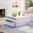 White High Gloss Square Lift Top Coffee Table with LED & Flip Lid - Modern Small Coffee Table with Drawer for Living Room-884663790
