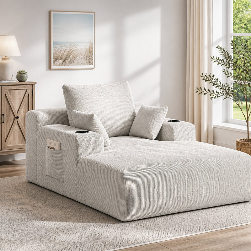 Canapé 71,65 po Corduroy, Velours côtelé beige clair