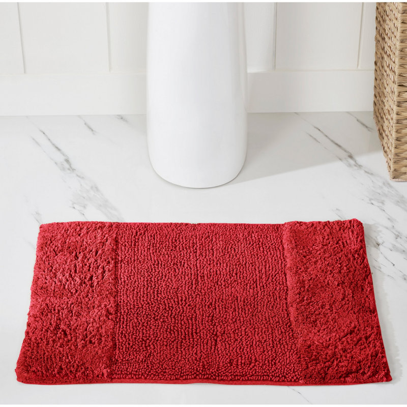 Tapis pour salle de bain 100% coton avec envers antidérapant Merkle, Rectangle 17 po x 24 po, Rouge