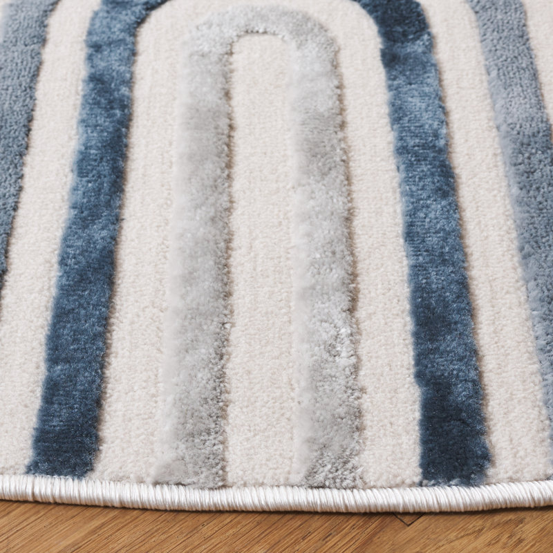 Eustachio 100 Performance Striped Rug, Round 6'3"