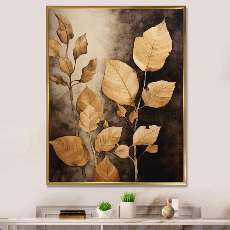 Harmonie des feuilles brunes et brunes VI, H 44 po x l 34 po x P 1,5 po, Cadre flottant doré