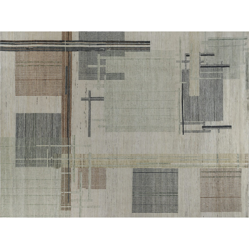 Contemporary One-of-a-Kind Rectangle 9'1" X 12'2" Hand Knotted Area Rug