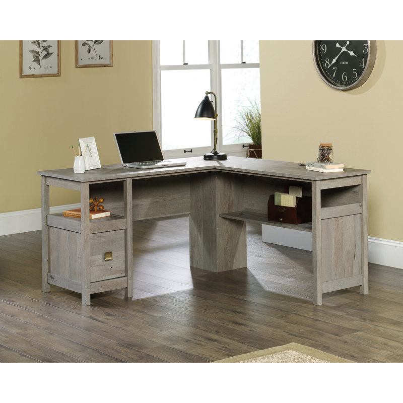 Mystic Oak L-Shaped Writing Desk with Drawer and Filing Cabinet