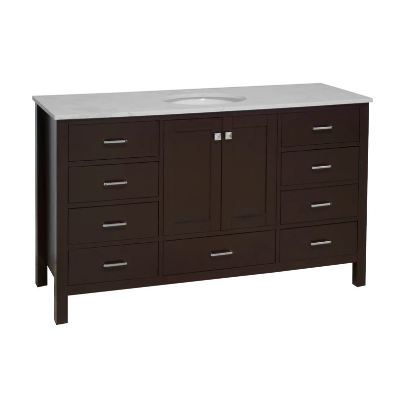 Claudett 60'' Single Bathroom Vanity with Top, Chocolate, Engineered Carrara