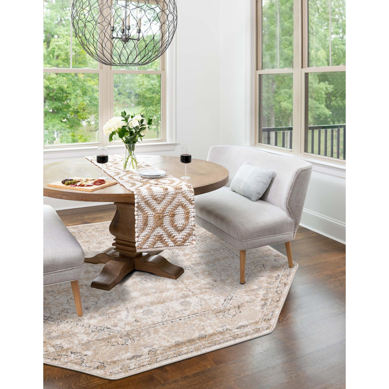 Singleton Oriental Ivory Area Rug, Octagon 5'3" x 5'3"