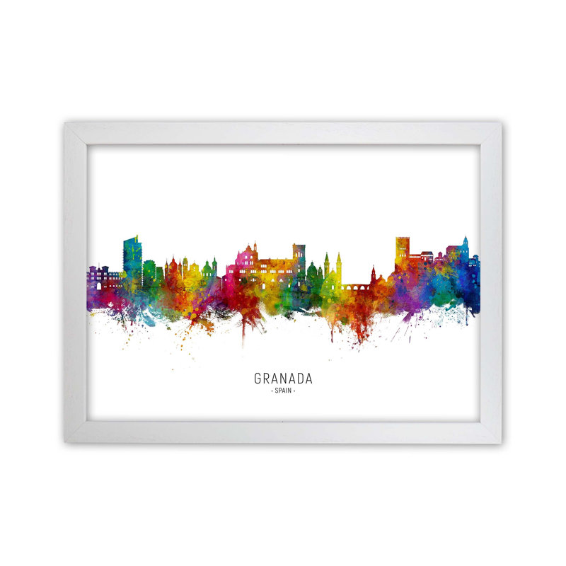 Granada Spain Skyline by Michael Tompsett - Print, 34cm H x 46cm W x 3cm D, White Framed