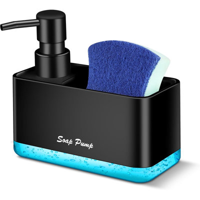 Distributeur de liquide vaisselle avec porte-éponge, distributeur de savon compact 2 en 1 pour la cuisine et la salle de bain, utilisable en plusieurs occasions : liquide vaisselle, savon pour les mains, lotion, gel douche.