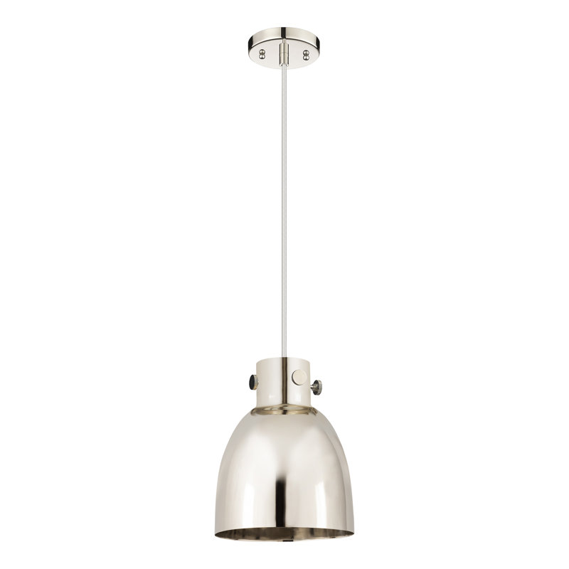 Luminaire suspendu en métal 1 lumière, Nickel poli, H 9,63 po x l 8 po x P 8 po, Nickel poli