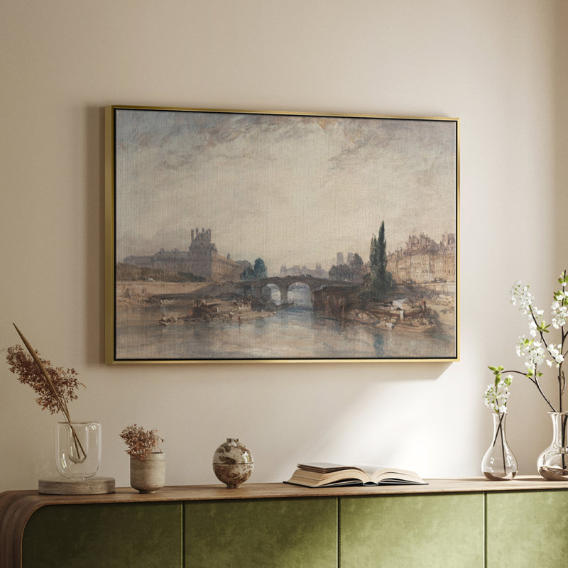 Paysage rétro - CDXL III, Toile avec cadre flottant or, H 17 po x l 25 po x P 2 po
