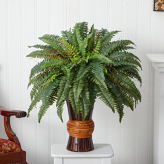 Artificial Boston Fern, Faux Potted Fern Embossed Concrete Display