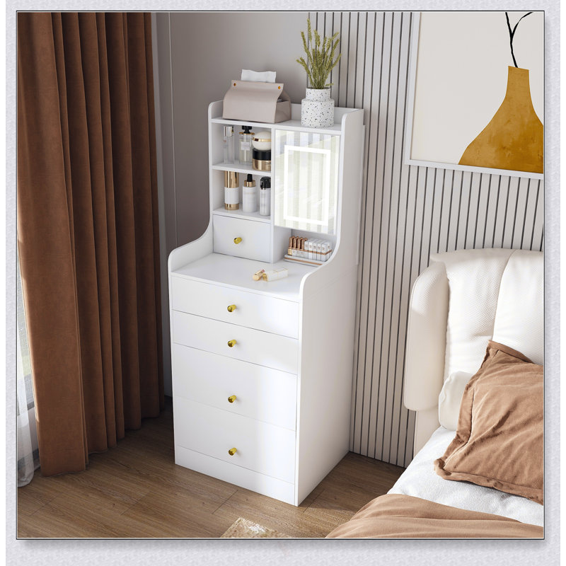 3-In-1 Dressing Table With LED Mirror & Storage, Compact Makeup Vanity With 4 Drawers, Cabinet, And Hidden Stool