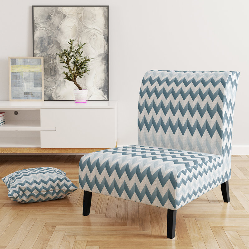 Motif géométrique à chevrons harmonisés - Fauteuil d'appoint et fauteuil rembourrés, Mélange de polyester blanc / bleu