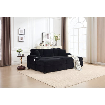 Ensemble de canapé-lit modulaire convertible combiné avec rangement pour accoudoirs, porte-gobelets et port USB, idéal pour divers espaces de vie