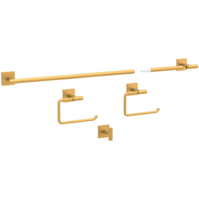 Nash 4-Piece Bath Hardware Set 18" Towel Bar w/ Extender Toilet Paper Holder Towel Holder Towel Hook