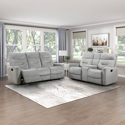  Ensemble de salon manuel inclinable 3 pièces avec revêtement en chenille, mouvement à languettes et ressorts en mousse de qualité supérieure