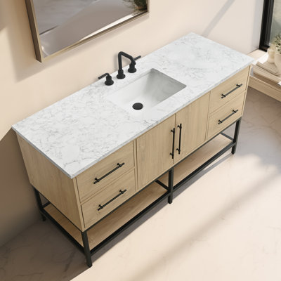 Meuble-lavabo simple 60 po avec plateau en pierre d'ingénierie Cherita