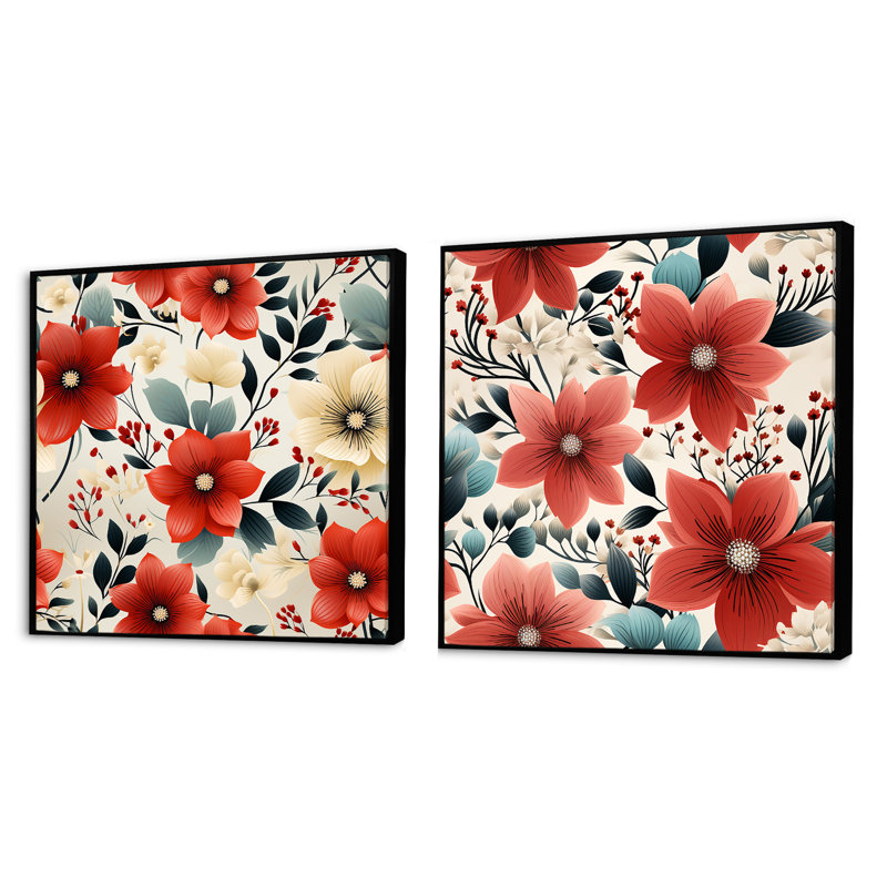 Bainbridge - Ensemble de 2 collages carrés floraux, Cadre flottant noir, H 16 po x l 33 po