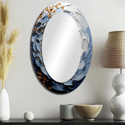 Miroir mural ovale en or et bleu Turbulent Waters