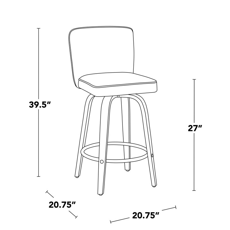 Tabouret de comptoir Huxley, Tabouret de comptoir (siège d'une hauteur de 27 p, Similicuir noir