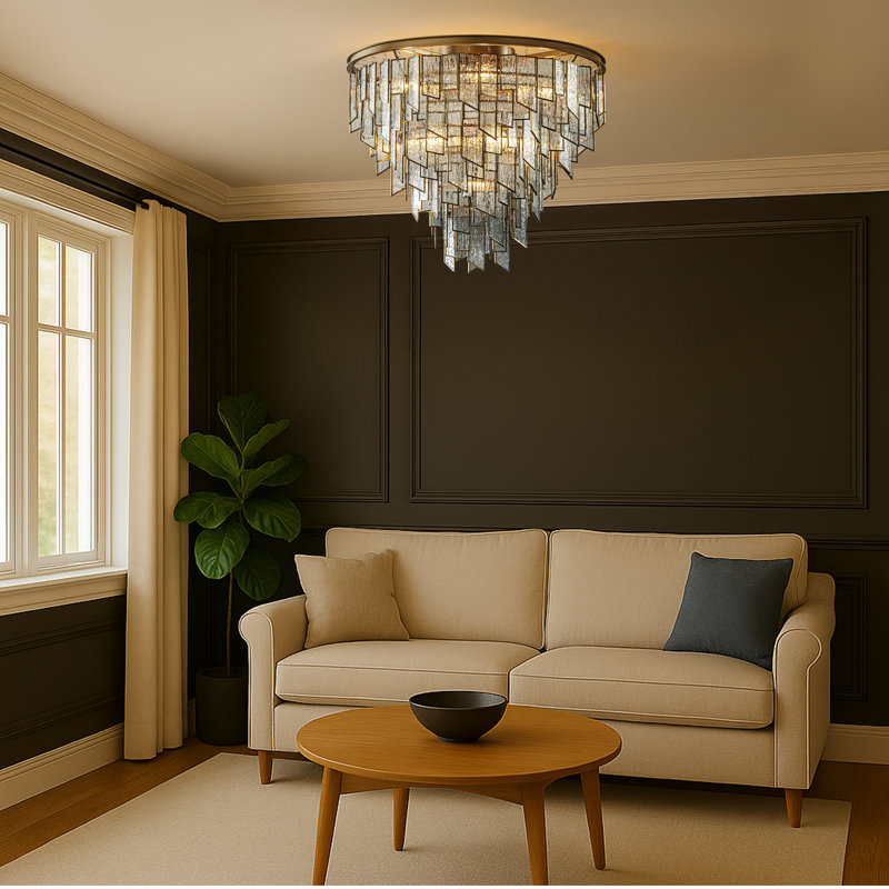 Luxury Water Ripple Glass Flush Mount Modern Brass Frame Lighting Fixture For Dining Room Living Room And Kitchen Island