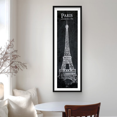 Croquis de la Tour Eiffel sur fond de carte | Décoration intérieure encadrée