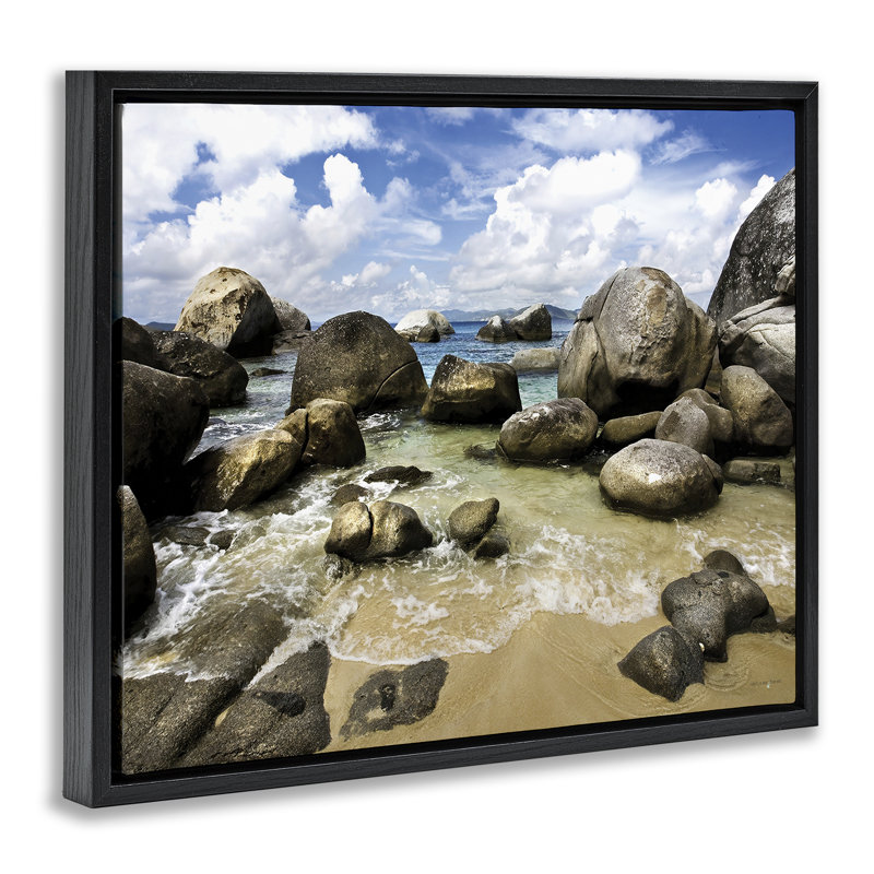 Cadre flottant The Baths Rocky Coastline, design par Seven Trees Design, H 25 po x l 31 po, Cadre flottant noir de jais