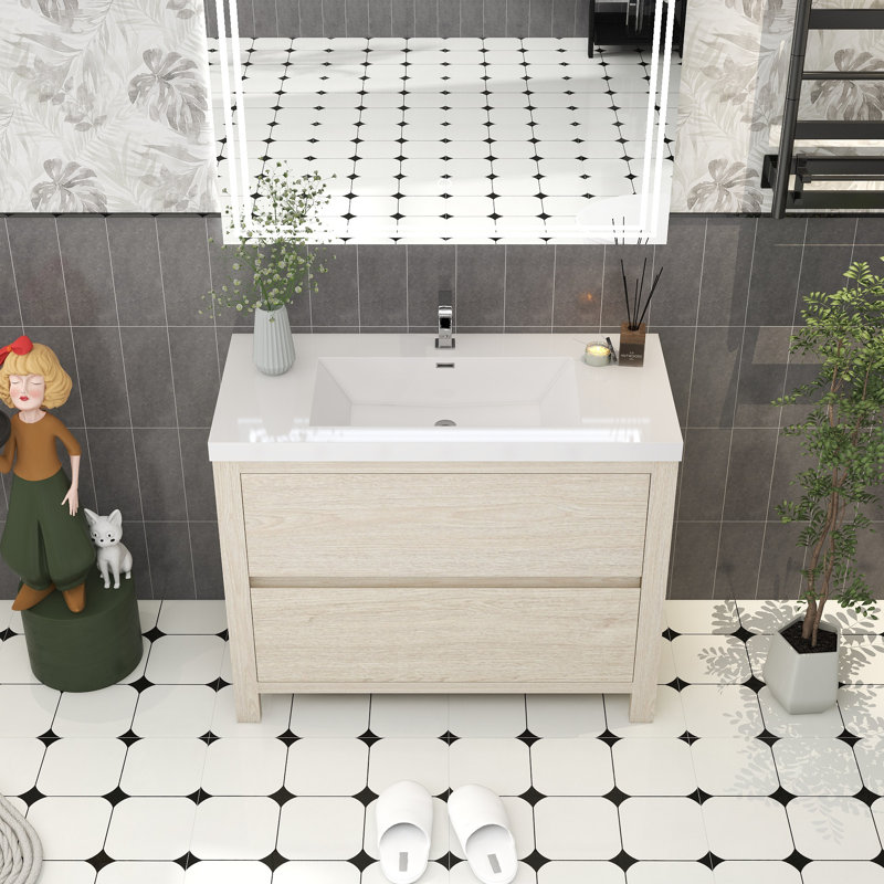 Meuble-lavabo simple avec plateau 41,5 po Cassopolis, Bois clair
