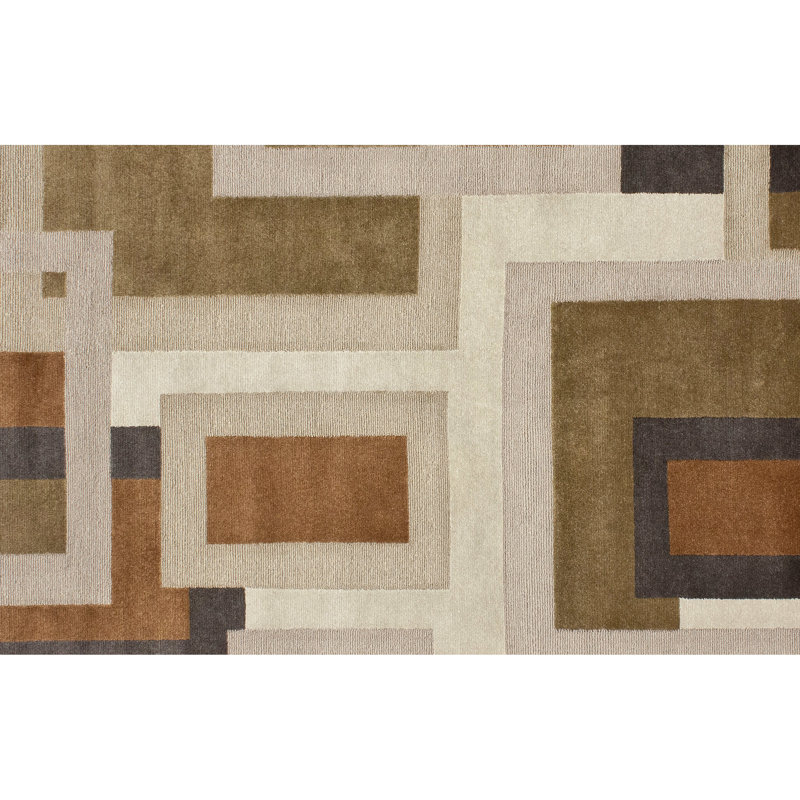 Geometric Area Rug in Brown/Ivory/Orange, Rectangle 9' x 12'