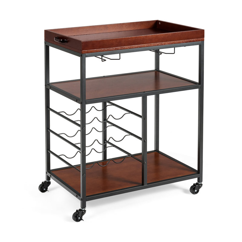 Ekkehard 3 Tiers Storage Serving Bar Cart with Wine Rack