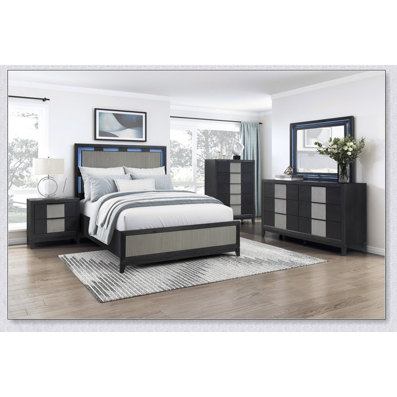 Panneaux en roseau contemporains à rétroéclairage à DEL avec lit gris anthracite contemporain