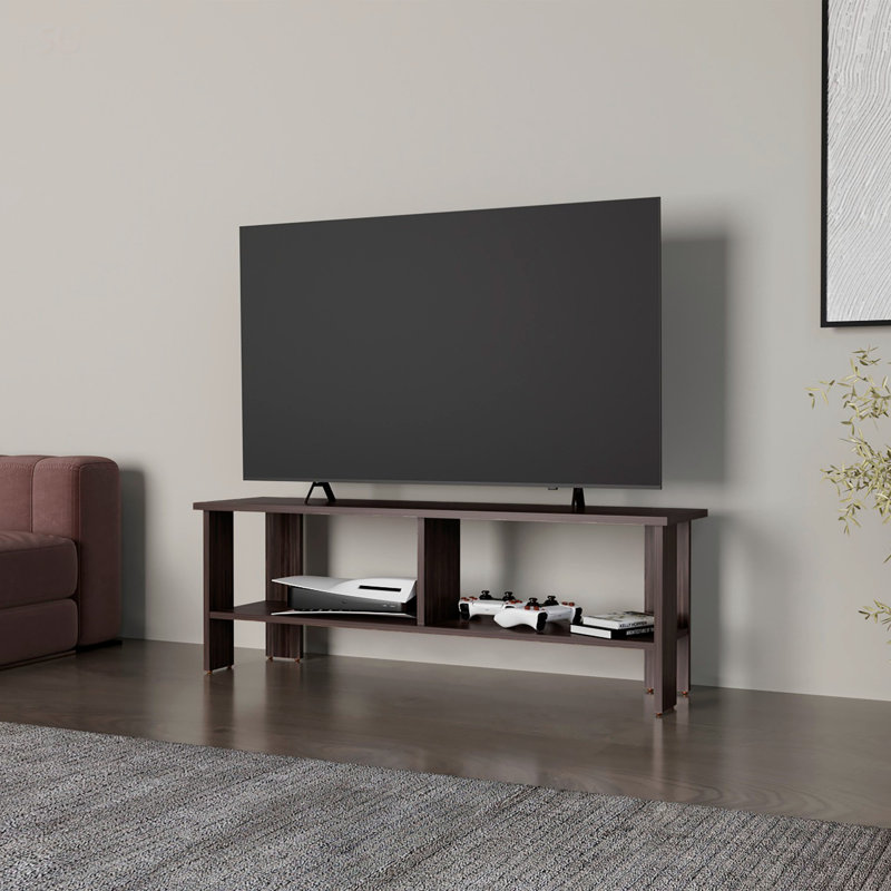 Meuble télé moderne Cope avec rangement ouvert, surface résistante aux égratignures, compatible avec les téléviseurs jusqu'à 65 pouces.