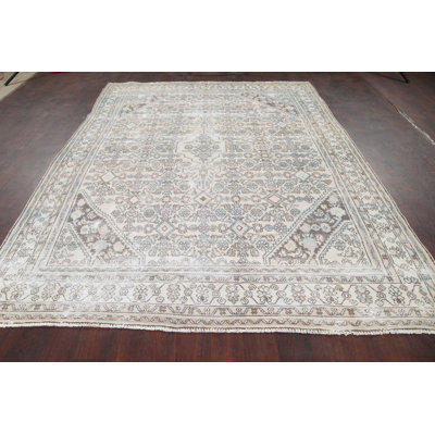 Tapis unique en laine noué à la main de style années 1960 de 7 pi x 9 pi 6 po gris
