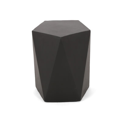 Lightweight Concrete Side Table, Pentagon Design, Matte Black, 16.06"X16.06"X16.06", No Assembly Needed Chic Outdoor Black Finish, 16X16x16,
