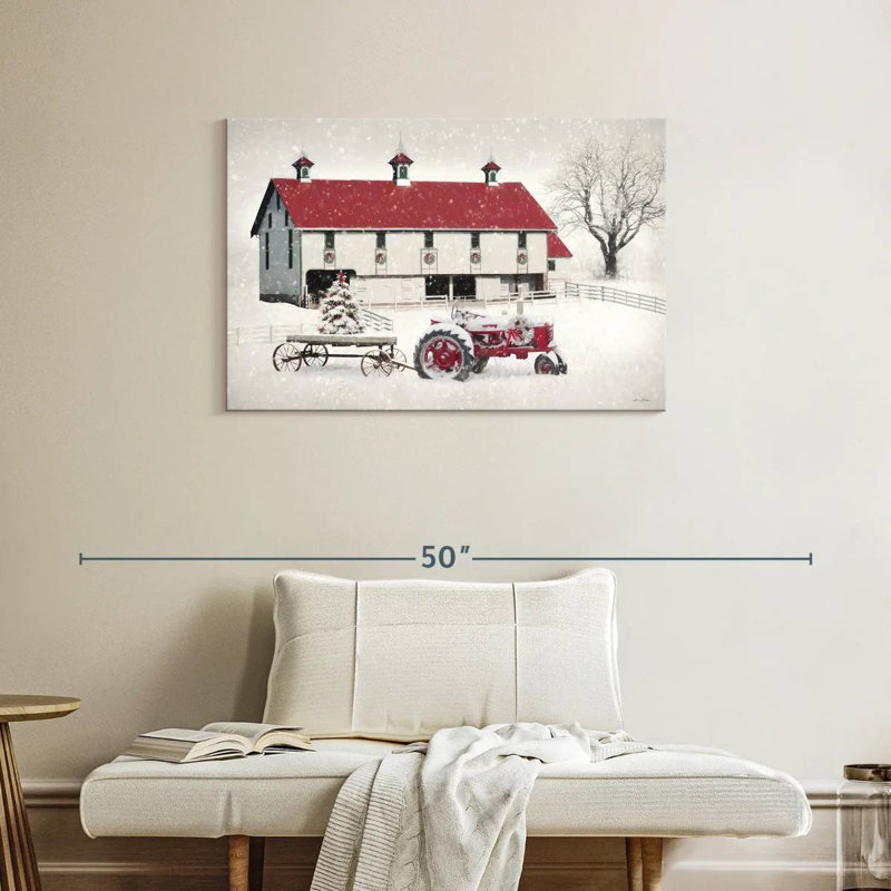 Grange de Noël rouge et blanche, H 24 po x l 36 po