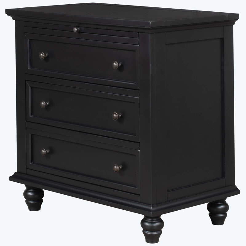 3-Drawer Storage Wood Cabinet, End Table with Pull out Tray, Black