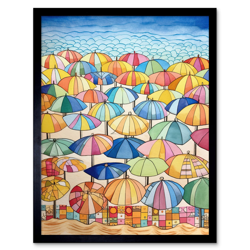 Summer At The Seaside With Colourful Beach Umbrellas On The Sand - Single Picture Frame Print