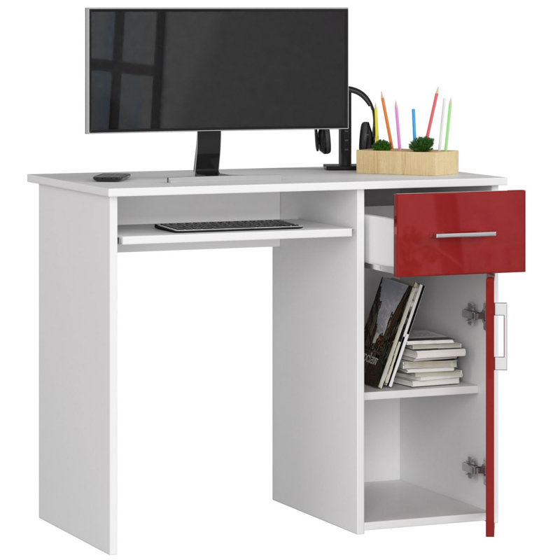 Eldrid Commercial Use 90Cm W Rectangular Computer Desk with Cabinet, Red
