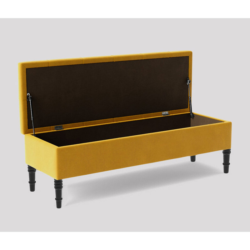 Velvet Upholstered Bench, Mustard Gold Plush Velvet