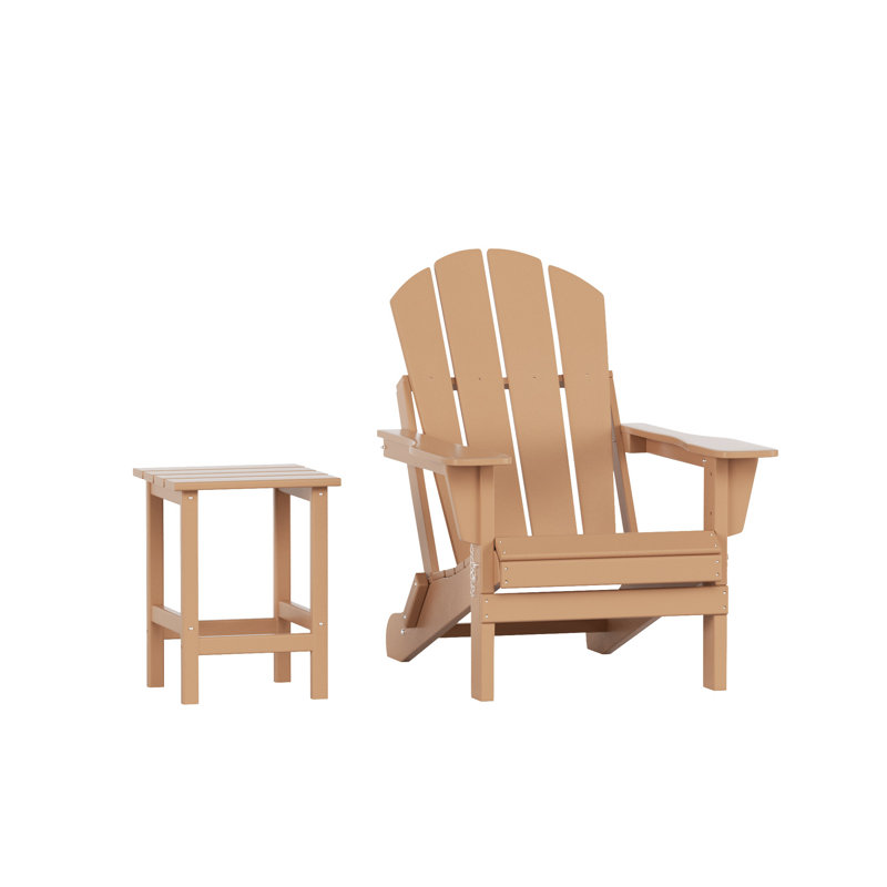Chaise Adirondack pliante en plastique avec table Vinnie, Brun