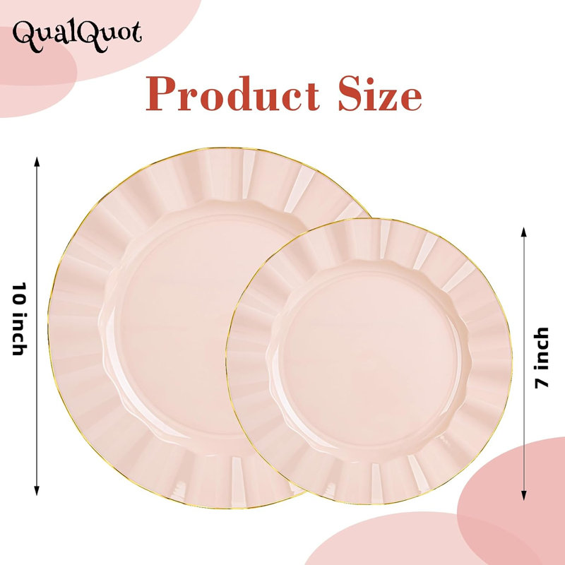 120 pièces en plastique rose rosé, assiettes de fête jetables robustes avec bordure dorée