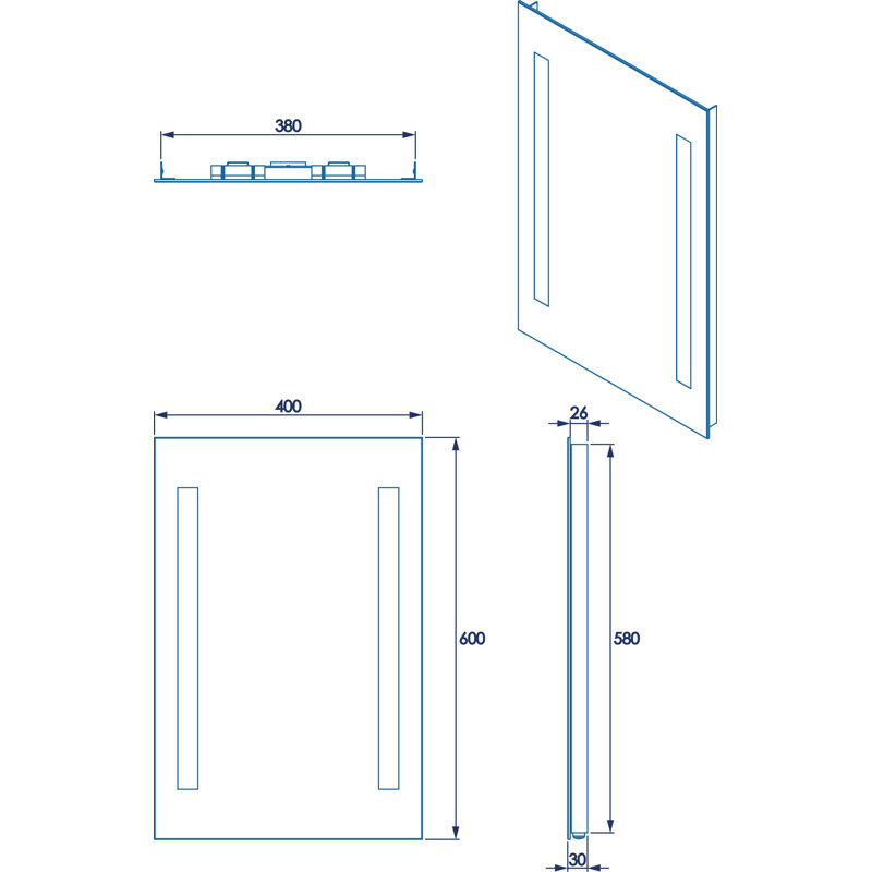 Thornton Bathroom Mirror with LED Light Strips (60H x 40W)