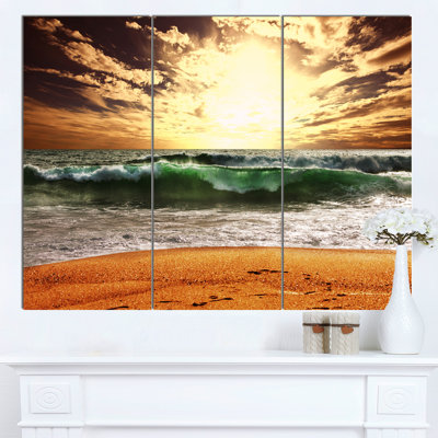 «Rager Green Waves at Sunset», ensemble de 3 reproductions de photos sur métal